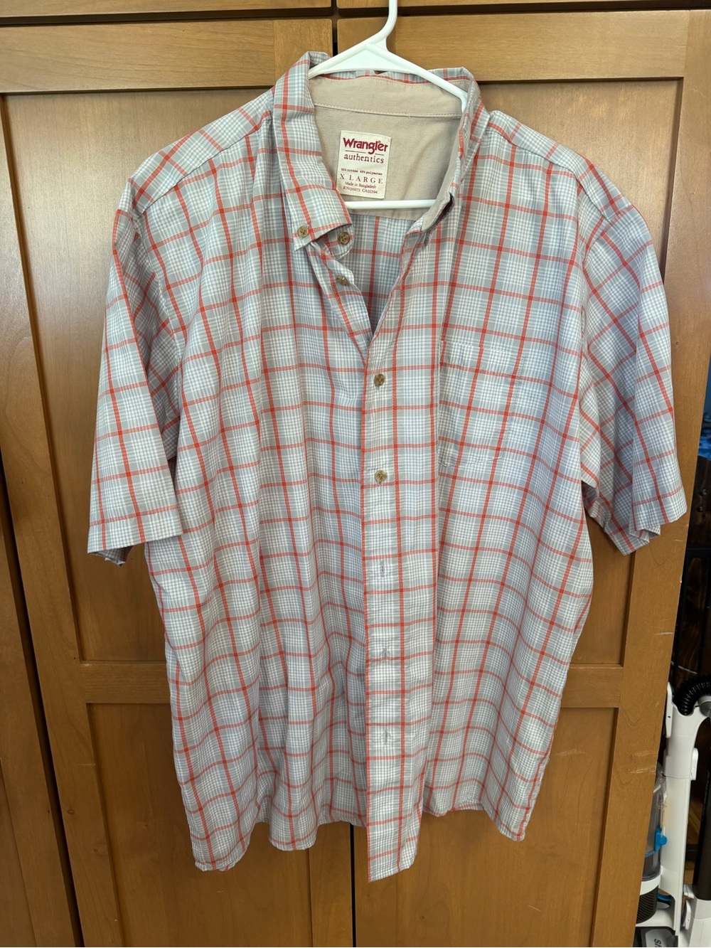 Wrangler Short Sleeve Plaid Button-Down Shirt - White & Orange